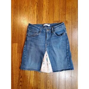 Levis sz 10 Denim Mini Skirt Med Wash Custom Boho Southwest Arrow Inset Mid Rise